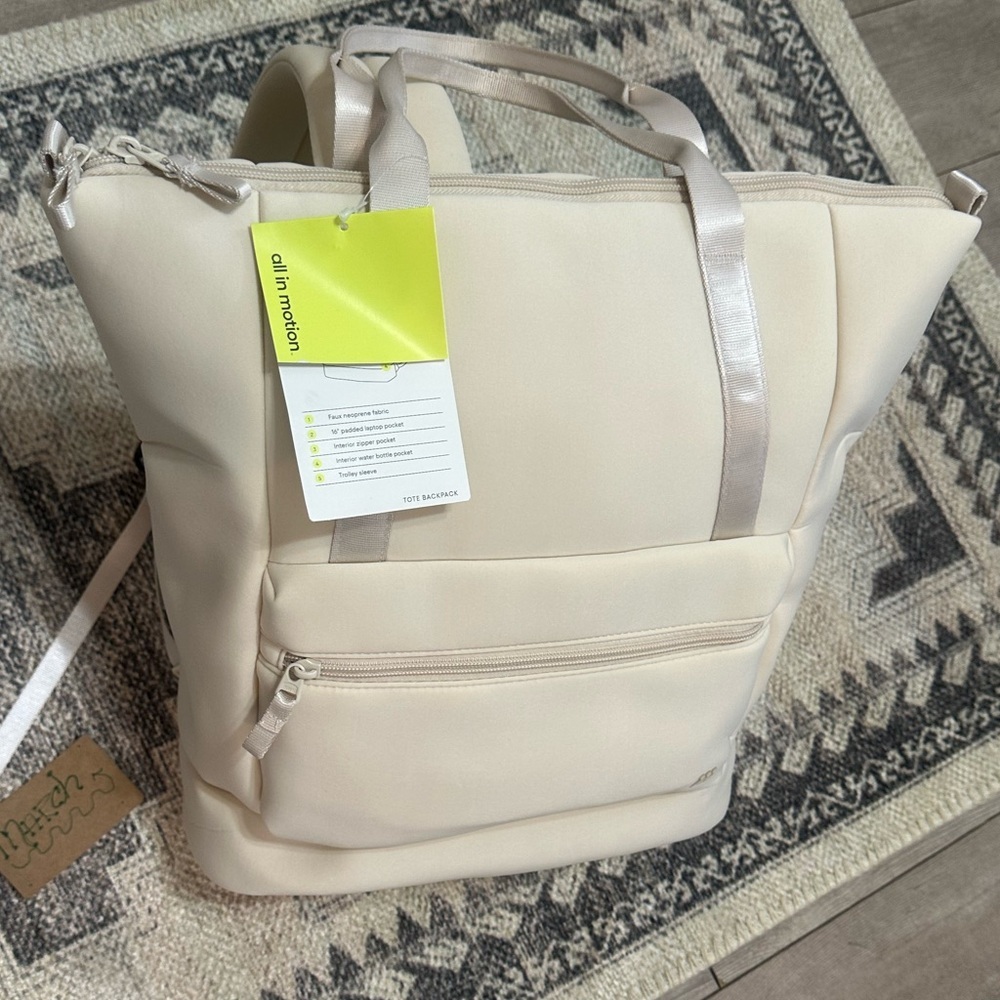 New Large Tote Backpack Travel Bag Faux Neoprene Cream All in Motion New Large - Picture 9 of 15